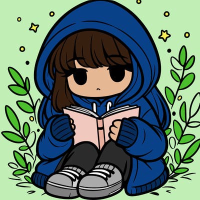 girl in oversized hoodie reading a book