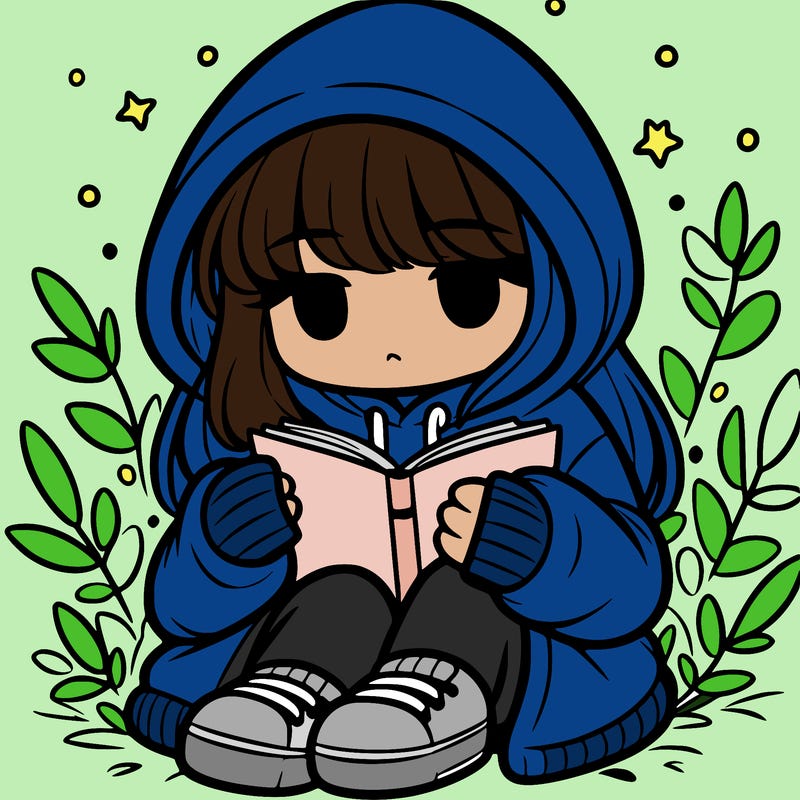 girl in oversized hoodie reading a book