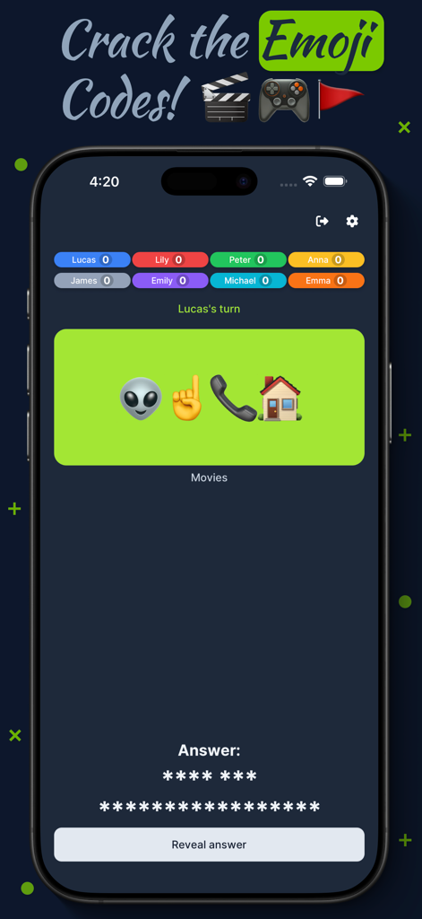 Decode Quest: Trivia Quiz Game - A mobile game screen from Decode Quest showing an emoji puzzle to guess a movie title