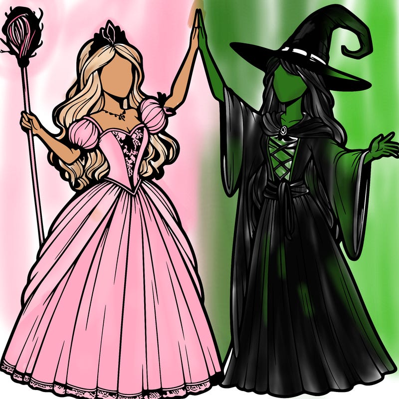 detailed realistic split of a princess and a witch