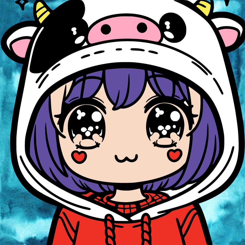 kawaii girl with cow hoodie