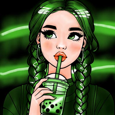 realistic girl with braided hair drinking boba