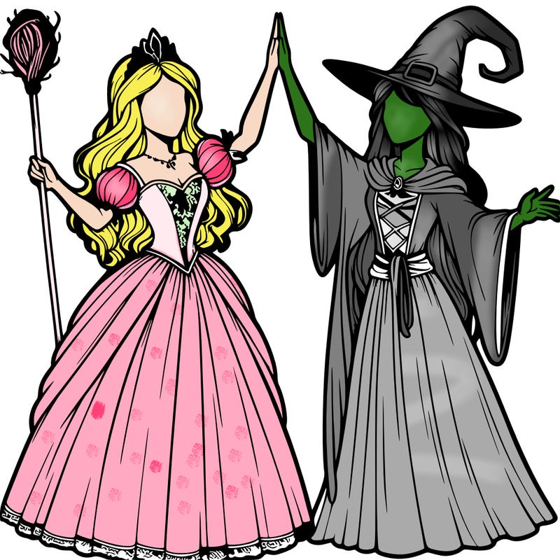 detailed realistic split of a princess and a witch