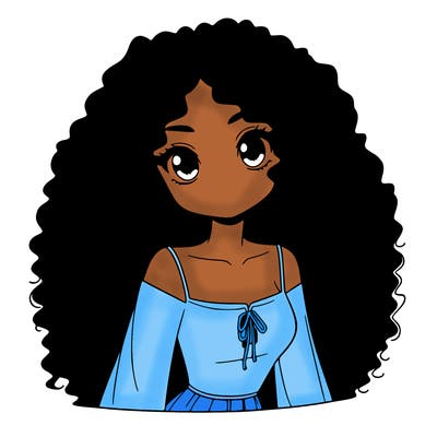 a black anime girl with long afro hair