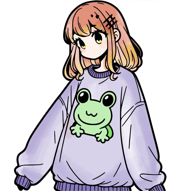 girl wearing frogging sweatshirt