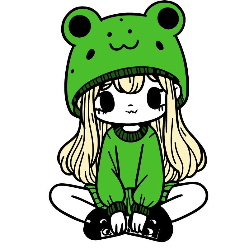 a girl wearing a frog hat and some frog socks
