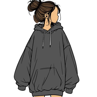 realistic girl with a oversized sweatshirt on and a bun