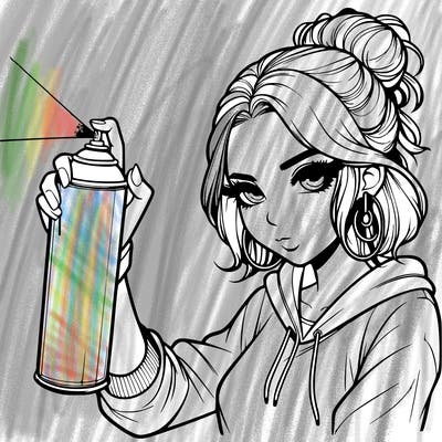 a realistic girl spray painting