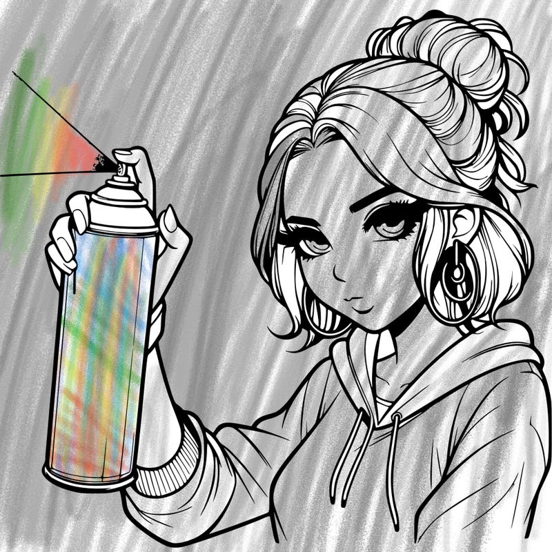 a realistic girl spray painting