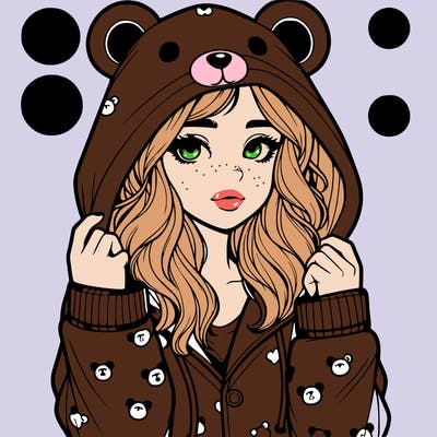 realistic girl in a animal pjs hoodie