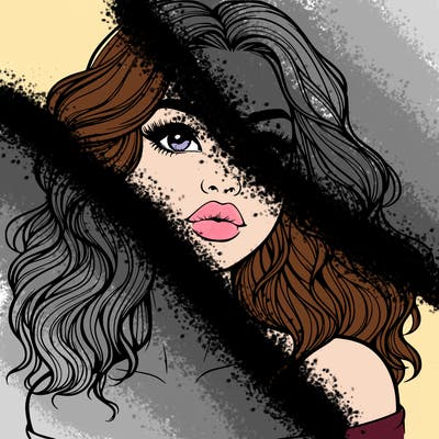 realistic girl with wavy hair and lips