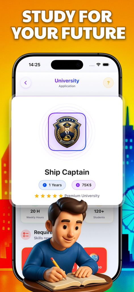 Business Game - Life Simulator - University application screen for a ship captain career in the business life simulator game