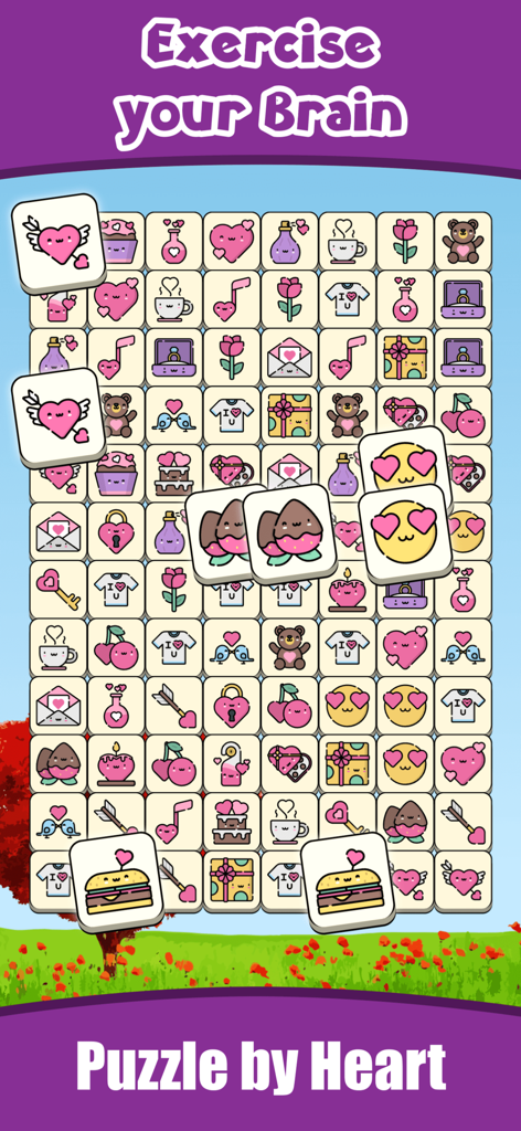 Zen Match Majong Tile Explorer - A tile matching puzzle game interface with heart icons and the text Exercise your Brain