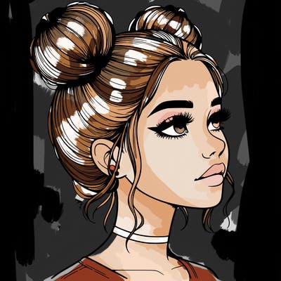 realistic girl with buns on the top of her head