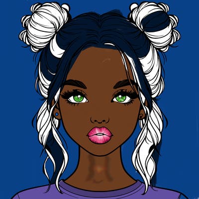 realistic girl with two buns in hair and lips