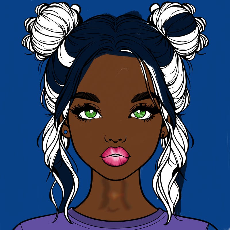 realistic girl with two buns in hair and lips