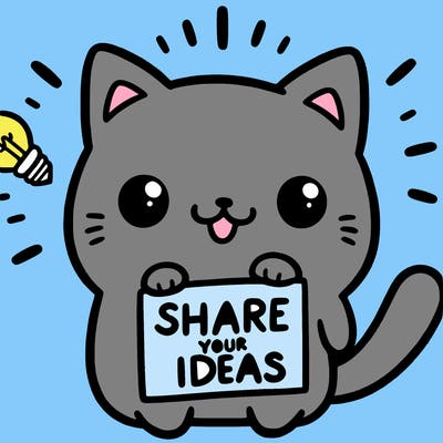 a cute cat saying share your ideas
