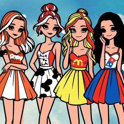 four beautiful teen girls in dresses