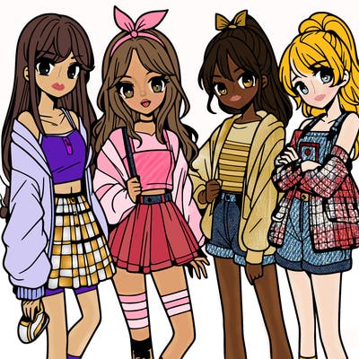 teen manga girls group of 4