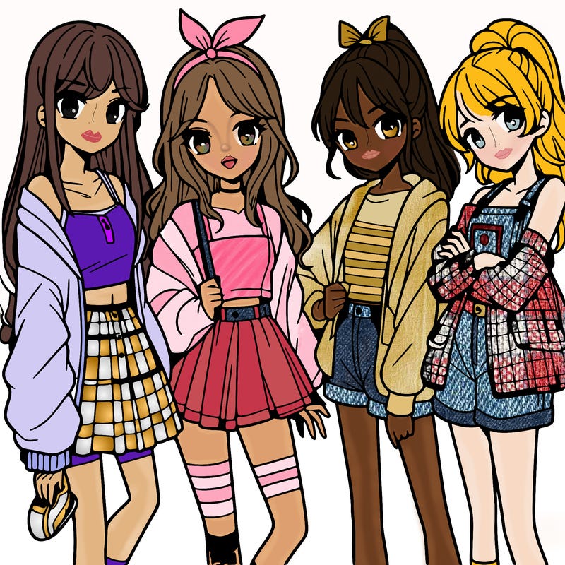 teen manga girls group of 4