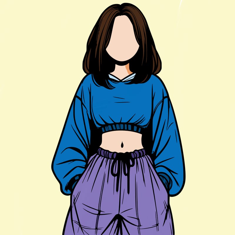 realistic girl faceless with baggy pants and a crop top