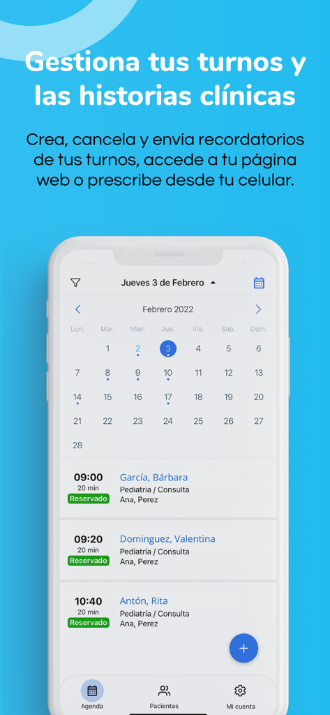 DrApp Pro - Interfaz de DrApp Pro que muestra un calendario médico con citas de pacientes y opciones de programación en español