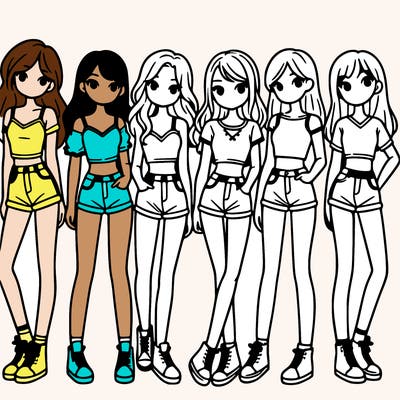 a group of girls wearing crop tops and shorts