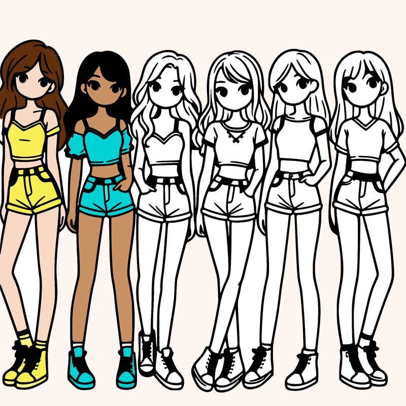 a group of girls wearing crop tops and shorts