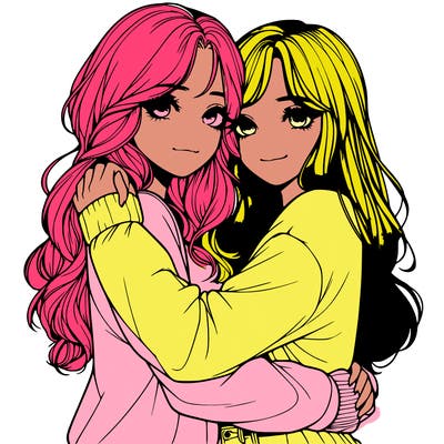 realistic girls hugging