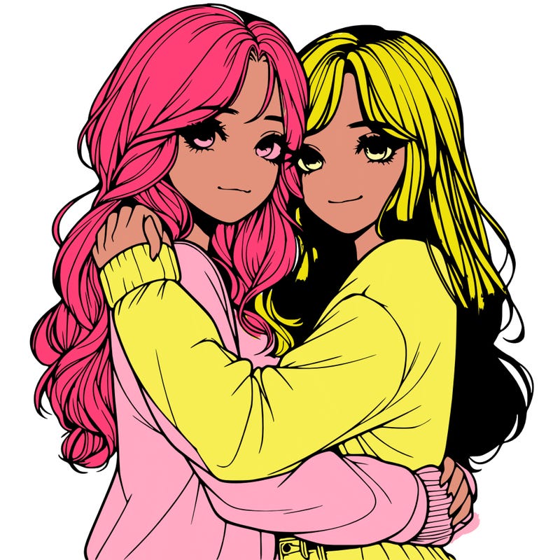 realistic girls hugging