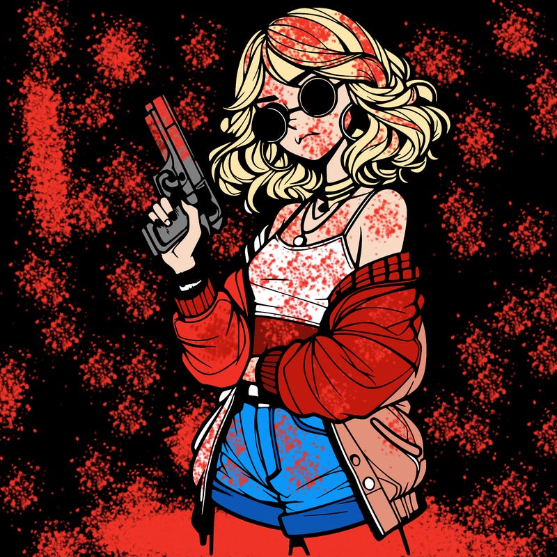 stylish teenage girl with gun