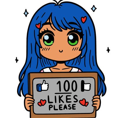 a girl with a sign saying 100 likes,please