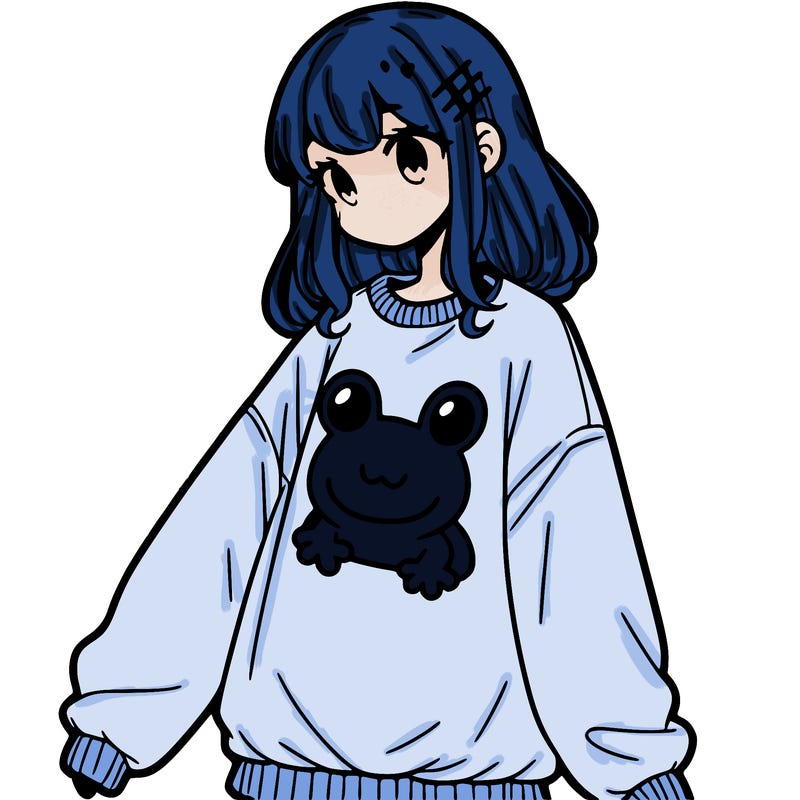 girl wearing frogging sweatshirt