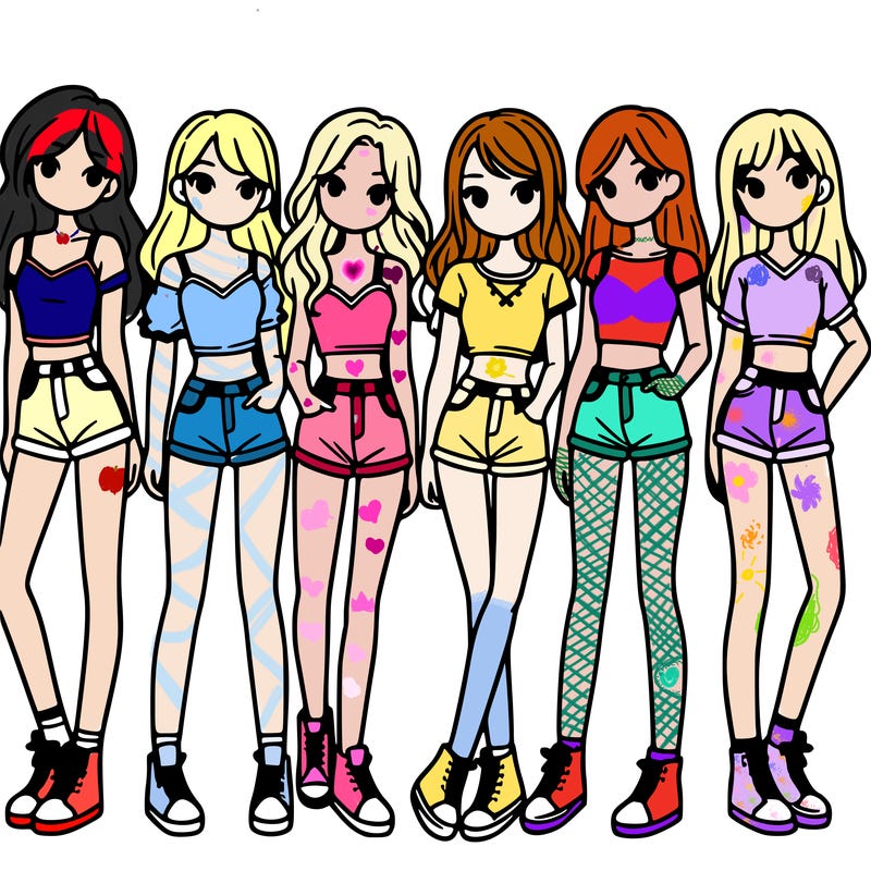 a group of girls wearing crop tops and shorts