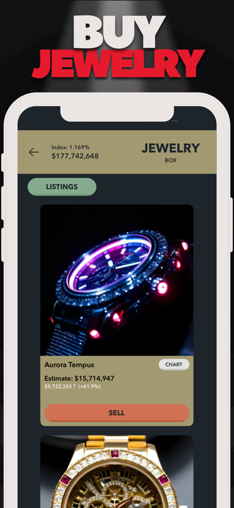 Captura de tela do jogo Rap Star Music Simulator mostrando um relógio de luxo de alta qualidade chamado Aurora Tempus na seção de caixa de joias