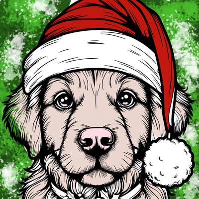 realistic dog with a christmas hat
