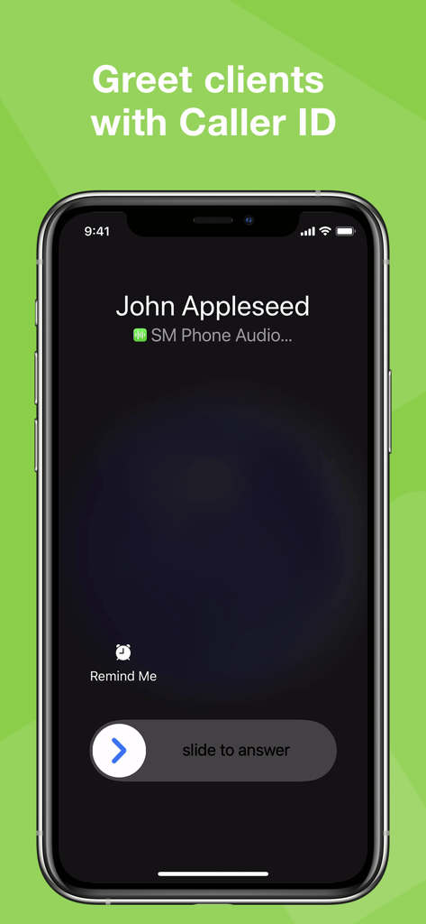 Pantalla de llamada entrante en ServiceM8 Phone que muestra la identificación del cliente para saludos profesionales.