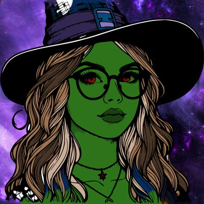 a witch with glasses realistic