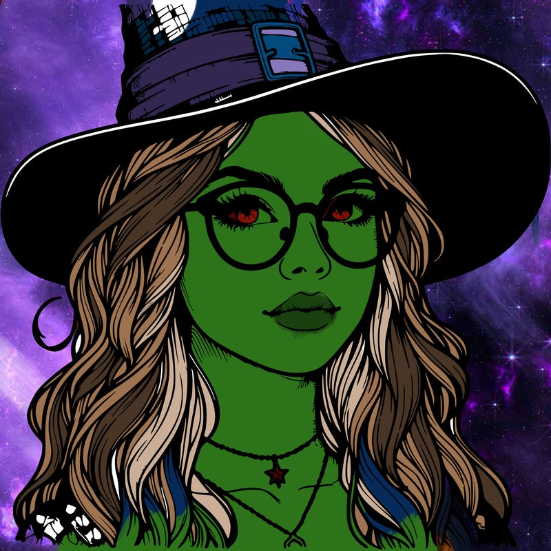 a witch with glasses realistic