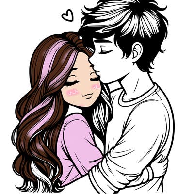 a realistic couple boy and girl hugging and kissing