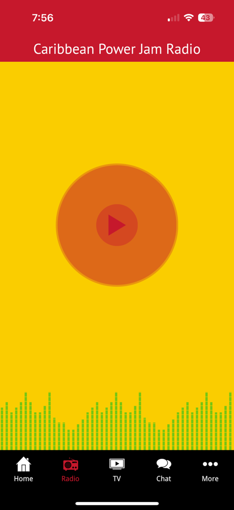 Caribbean Power Jam Radio - Caribbean Power Jam Radio app player screen with play button and equalizer