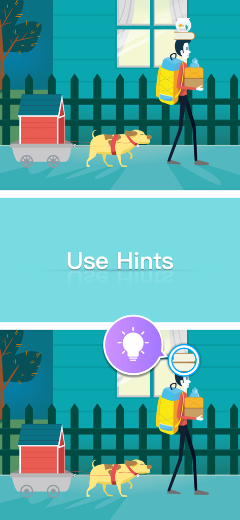 Differences - Find All Diff - A screenshot showing the Use Hints feature in the Differences puzzle game with a lightbulb icon highlighting a hidden difference.
