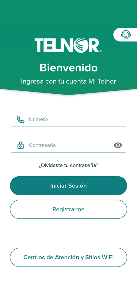 L'écran de connexion de l'application mobile Telnor pour la gestion de compte