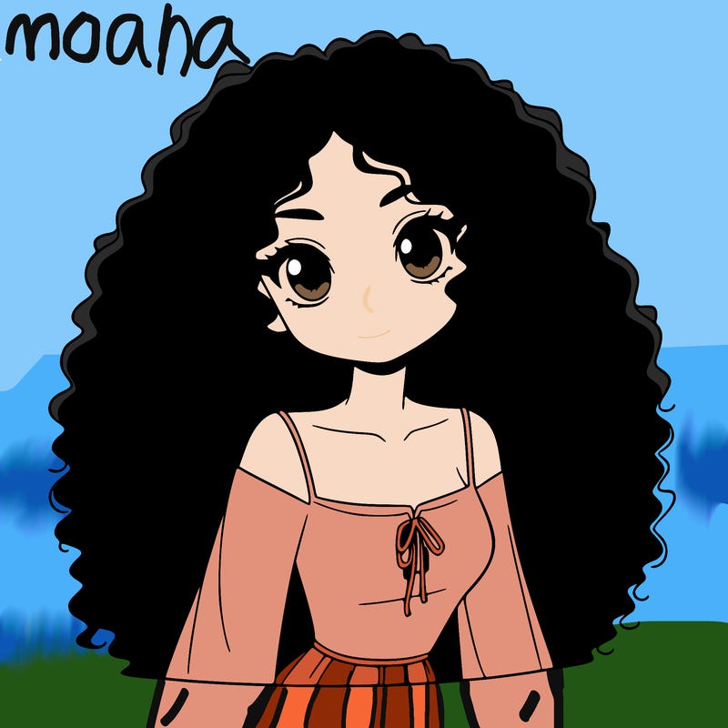 a black anime girl with long afro hair