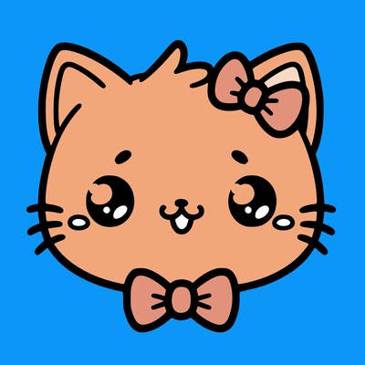 kawaii cat with a bow tie hanging from his ear