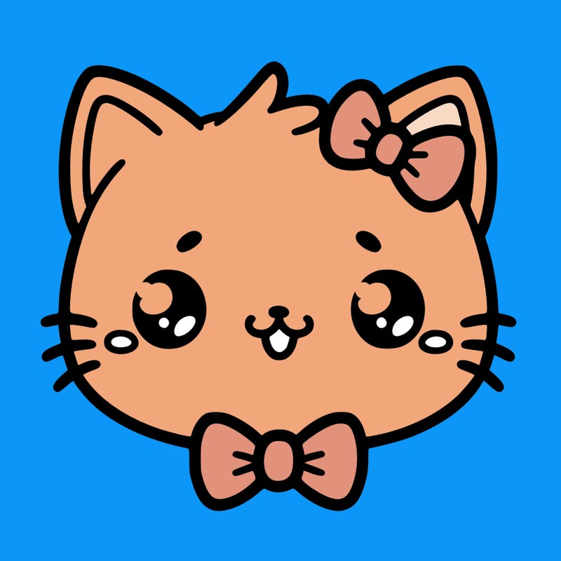 kawaii cat with a bow tie hanging from his ear
