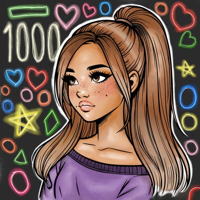 realistic girl with a high ponytail