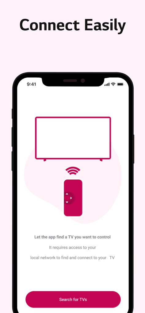 Magic Remote Control WebOS TV - Pantalla de configuración de la aplicación Magic Remote Control mostrando cómo conectar un iPhone a un Smart TV a través de Wi-Fi.