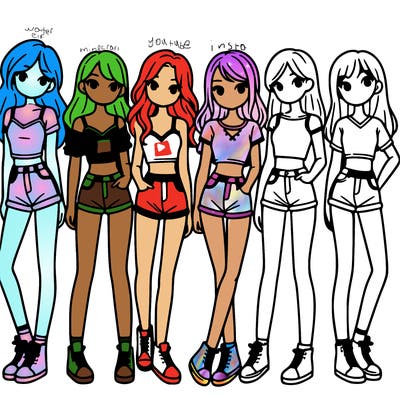 a group of girls wearing crop tops and shorts