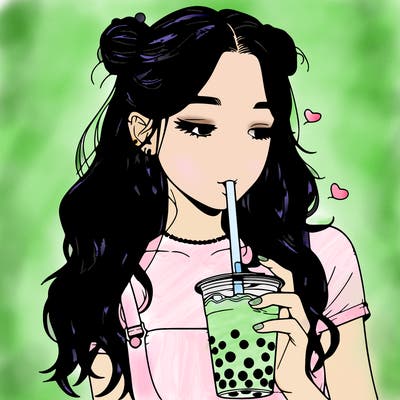 aesthetic realistic girl with boba